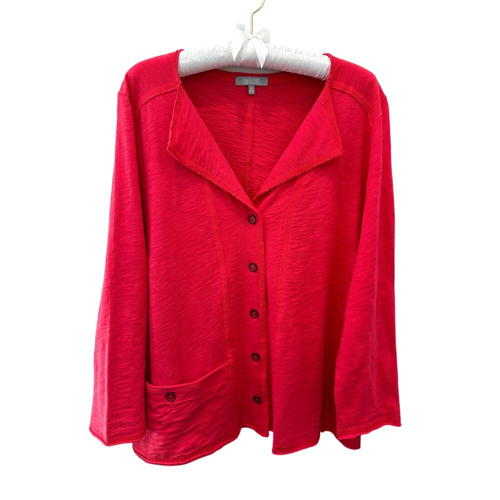 HABITAT Red Cotton Button Front Casual Lightweight Top Boho Lagenlook Medium